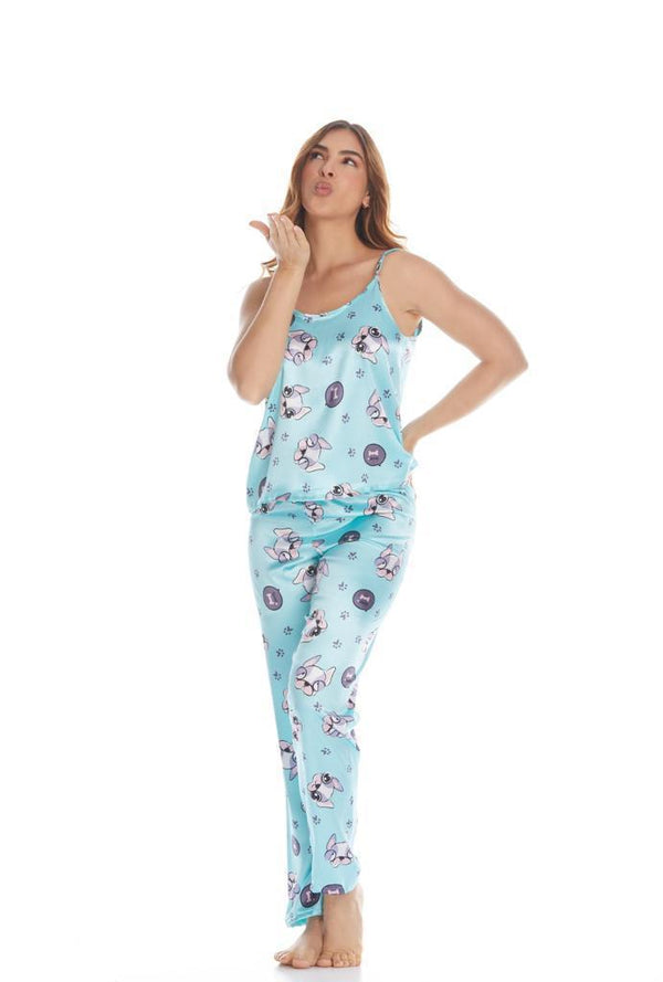 Conjunto Pantalón Blusa Satín perros