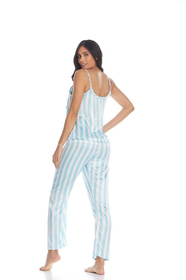 Conjunto Pantalón Blusa Satín líneas azul